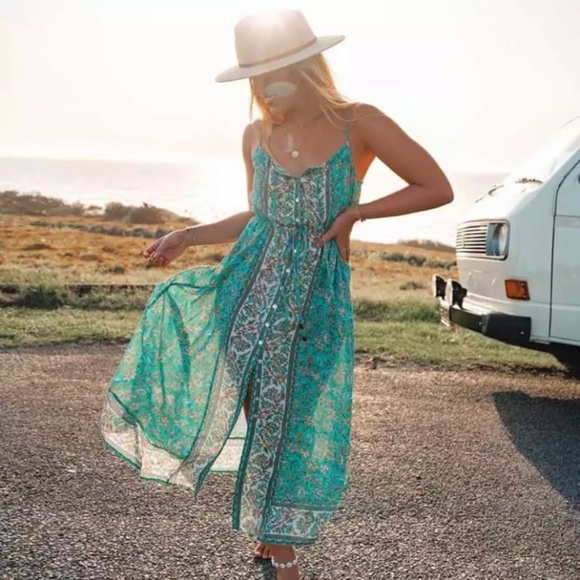 Dresses & Skirts - SOLD OUT Turquoise Bohemian Button Front Floral Dress